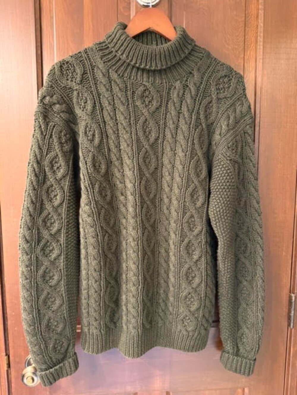 VTG 90s Polo Ralph Lauren Hand Knit Heavy Cotton Cable Turtleneck Sweater L